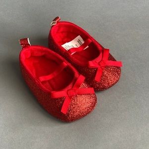Red glitter ballet flats size 0-3 months NWOT